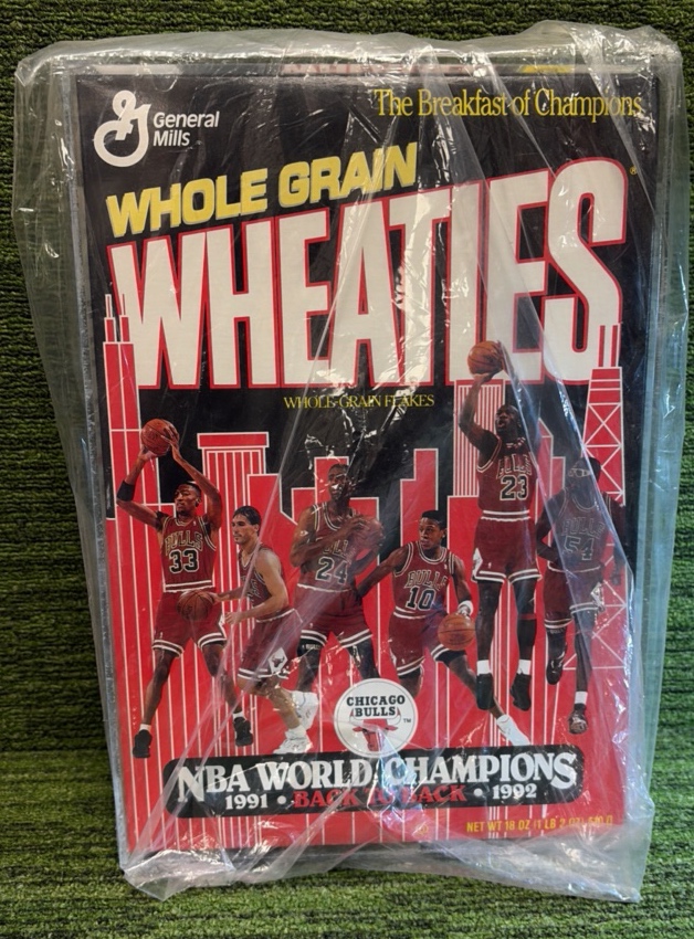 lot 45 image: General Mills Wheaties Chicago Bulls 1992 NBA Champions Vintage Cereal Box Michael Jordan