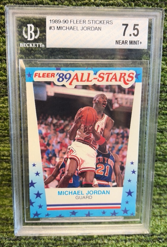 lot 56 image: 1989-90 Fleer All Star Sticker Michael Jordan BGS 7.5 NM