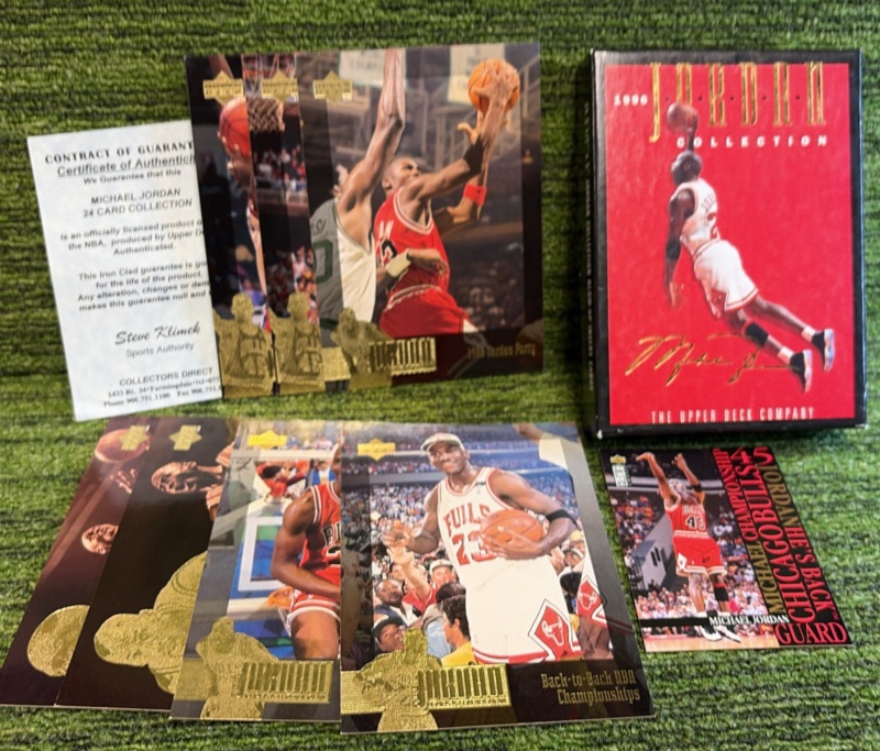 lot 58 image: 1996 Upper Deck Michael Jordan Collection Blow Up Insert Lot of 8