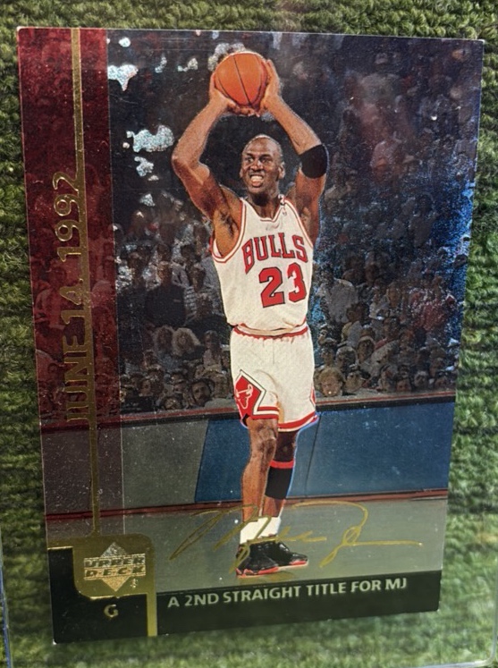 lot 62 image: Michael Jordan 1999 Upper Deck NBA Finals 2nd Title 1992 Bulls Jumbo 3.5x5