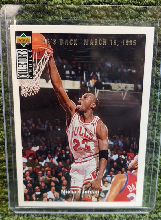 lot 67j image: 1994-95 Collectors Choice Hes Back March 19, 1995 Stamped Gold Michael Jordan