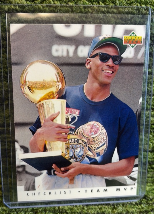 lot 77 image: 1992-93 Upper Deck Basketball Michael Jordan Checklist Team MVP Card #TM1