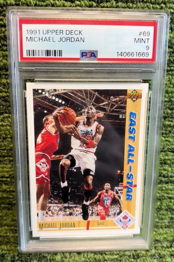 lot 83 image: 1991 Upper Deck Michael Jordan PSA 9 MINT #69 Chicago Bulls Basketball Card