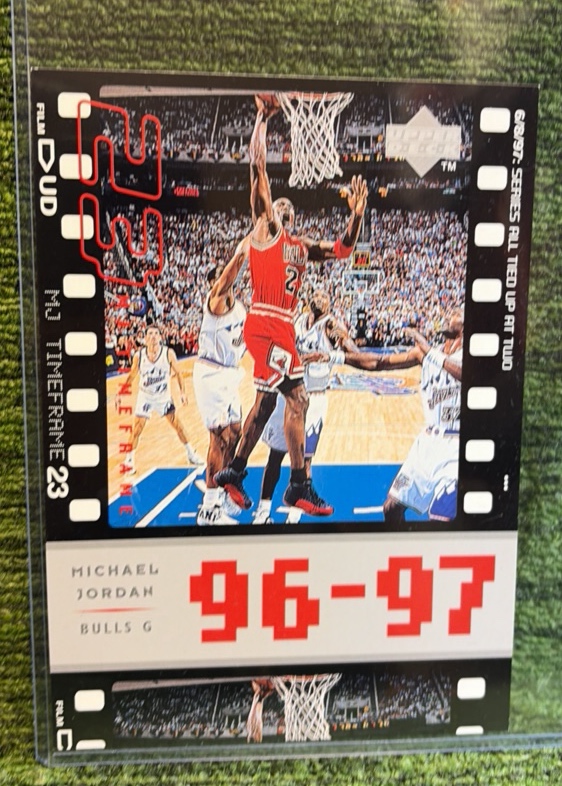 lot 86 image: Michael Jordan 1998 Upper Deck MJ Timeframe Jumbo 5x7 Insert Card Bulls #J4