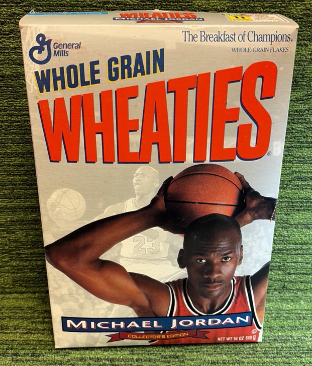 lot 97 image: Michael Jordan General Mills WHEATIES Silver Cereal Box Collector Edition 1993 NBA Bull Sealed