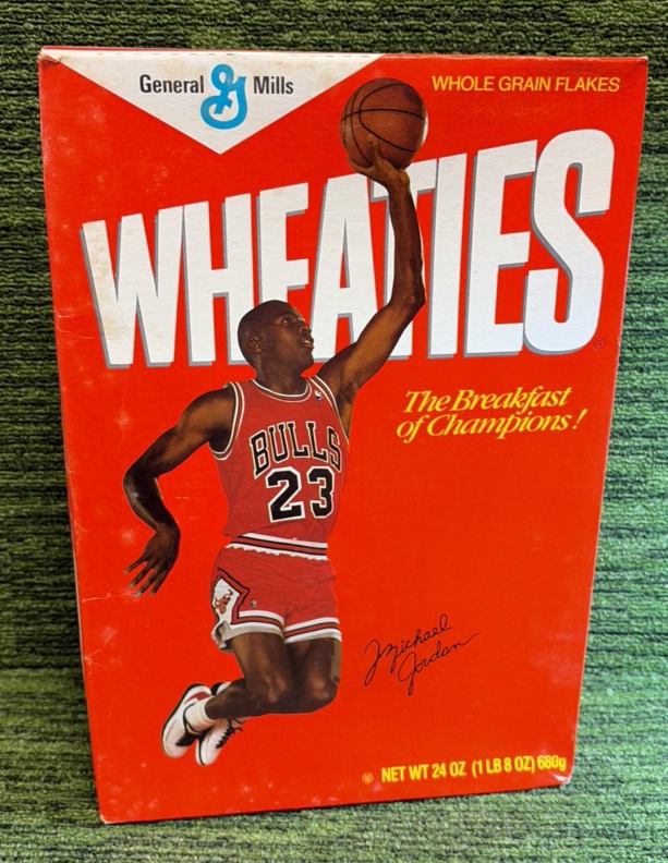 lot 98 image: 1989 Michael Jordan Wheaties General Mills UNOPENED 24OZ Chicago Bulls