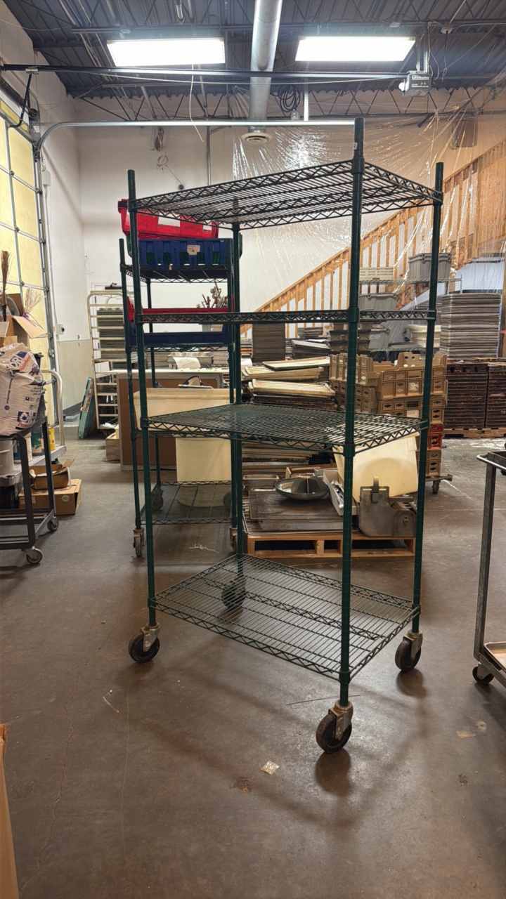 lot 421 image: bakers rack on wheels