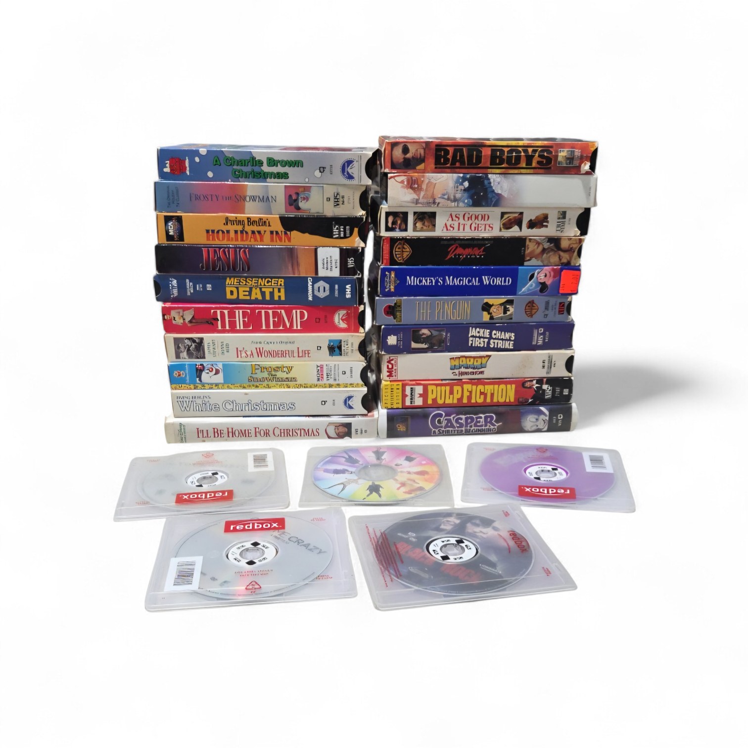 VHS & DVD Lot Bad Boys Pulp Fiction Casper Holiday Inn White Christmas More