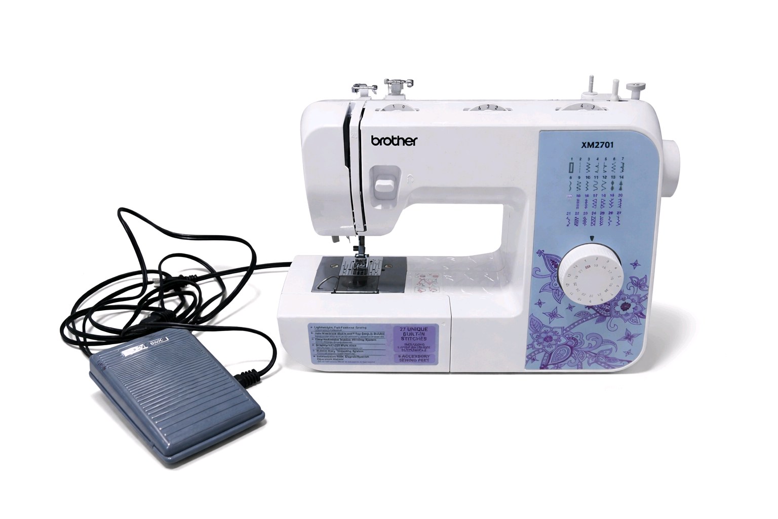 Brother XM2701 Sewing Machine w Foot Pedal Power Cord Original Box 27 Stitches Tested Working