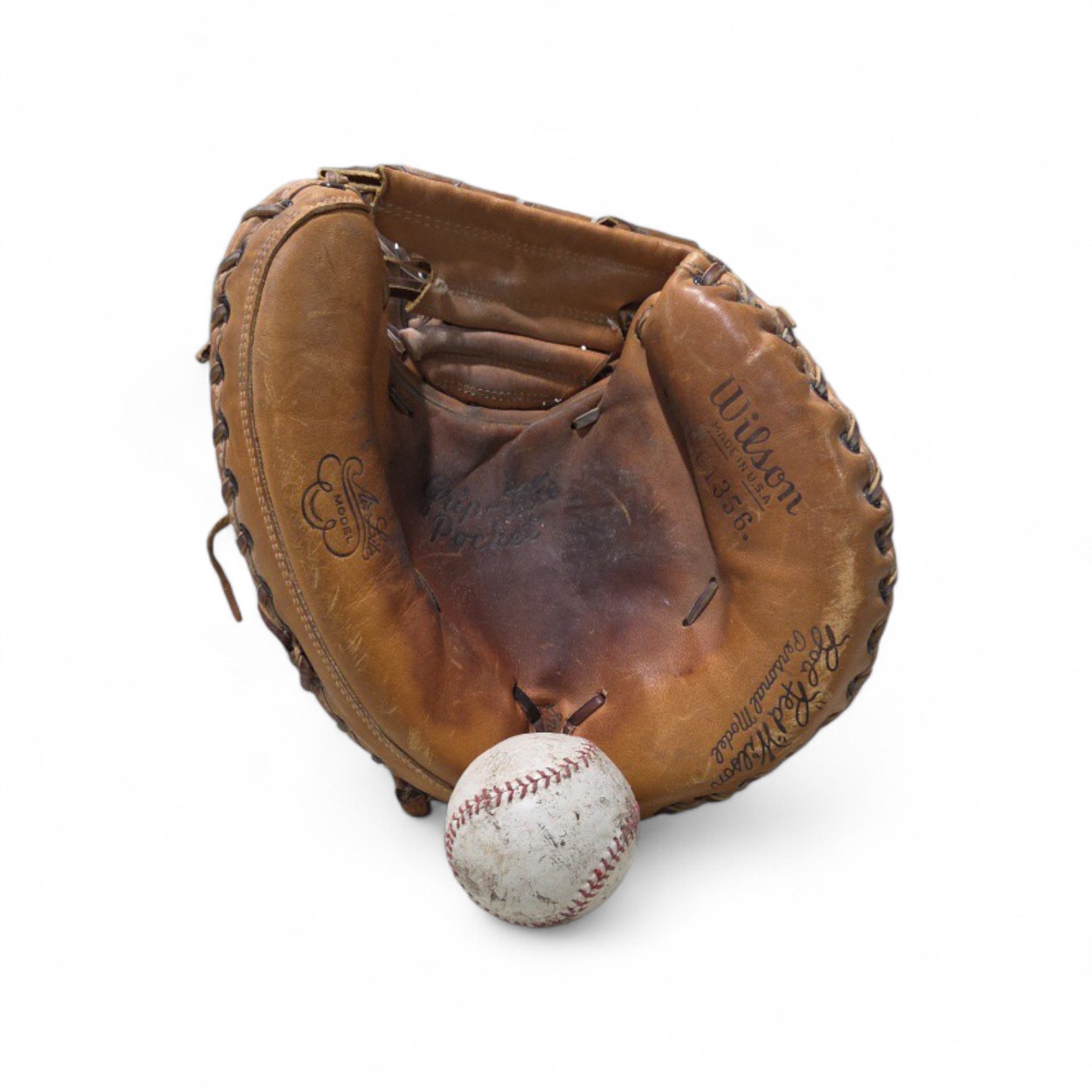 Vintage Wilson Baseball Mitt with Ball