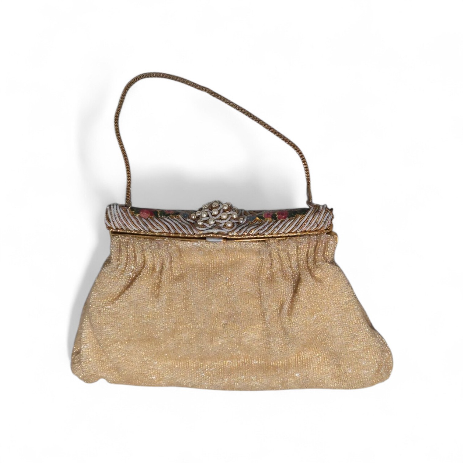 Vintage Beaded Evening Purse - Made in France - Mirror and Coin Purse