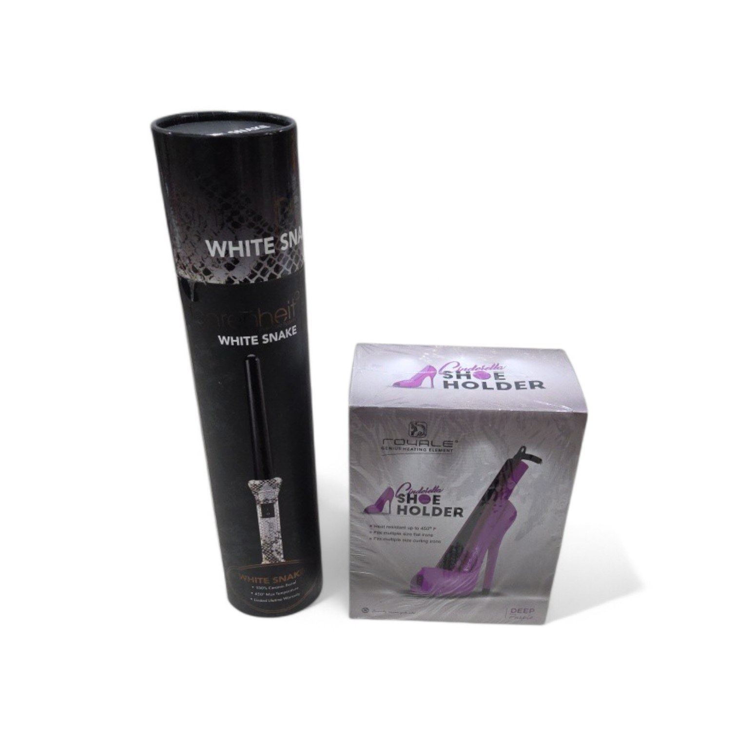 White Snake Curling Iron and Cinderella FlatCurling Iron Shoe Holder