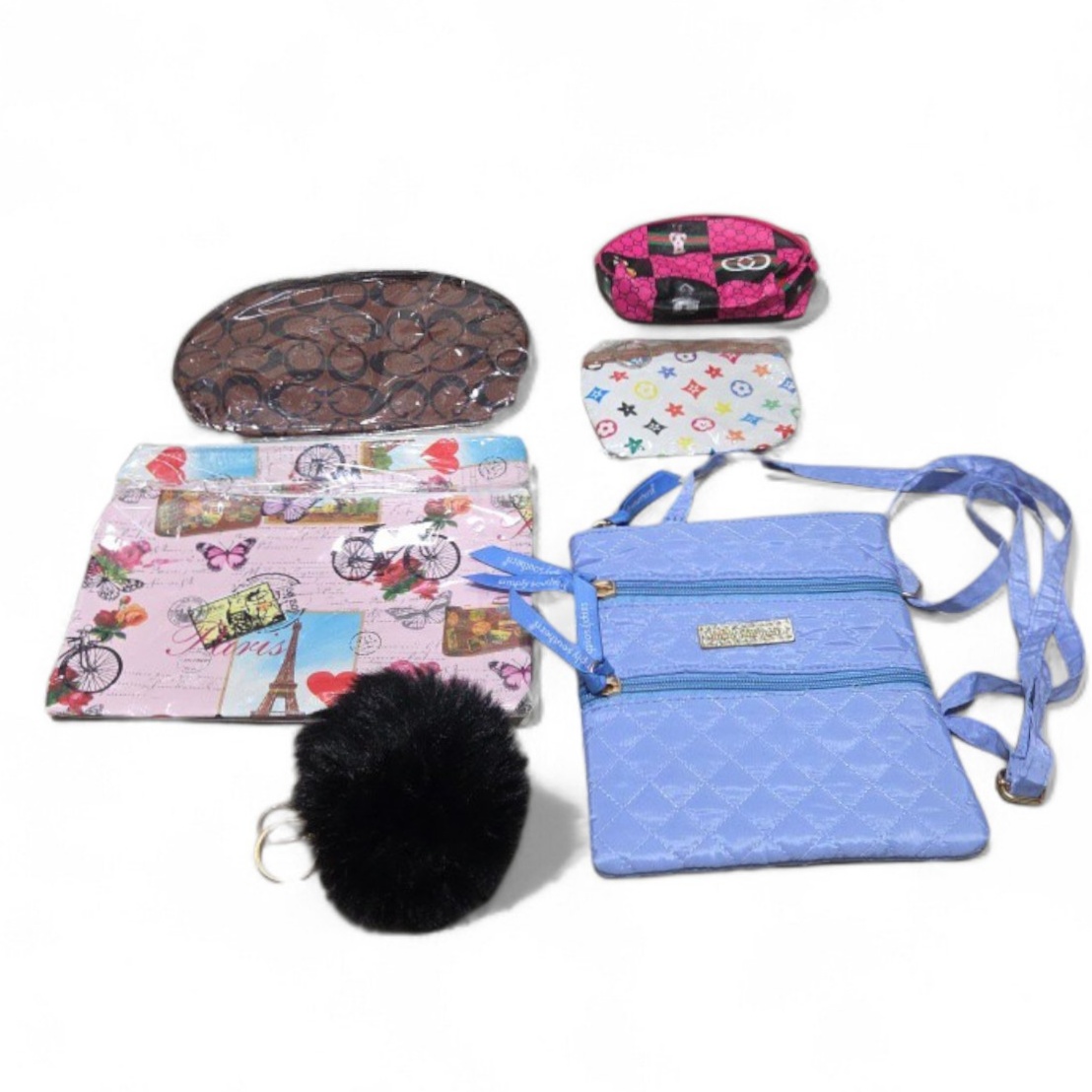 Mixed Purse and Wallet Lot - Crossbody Bag, Coin Pouches and Keychain