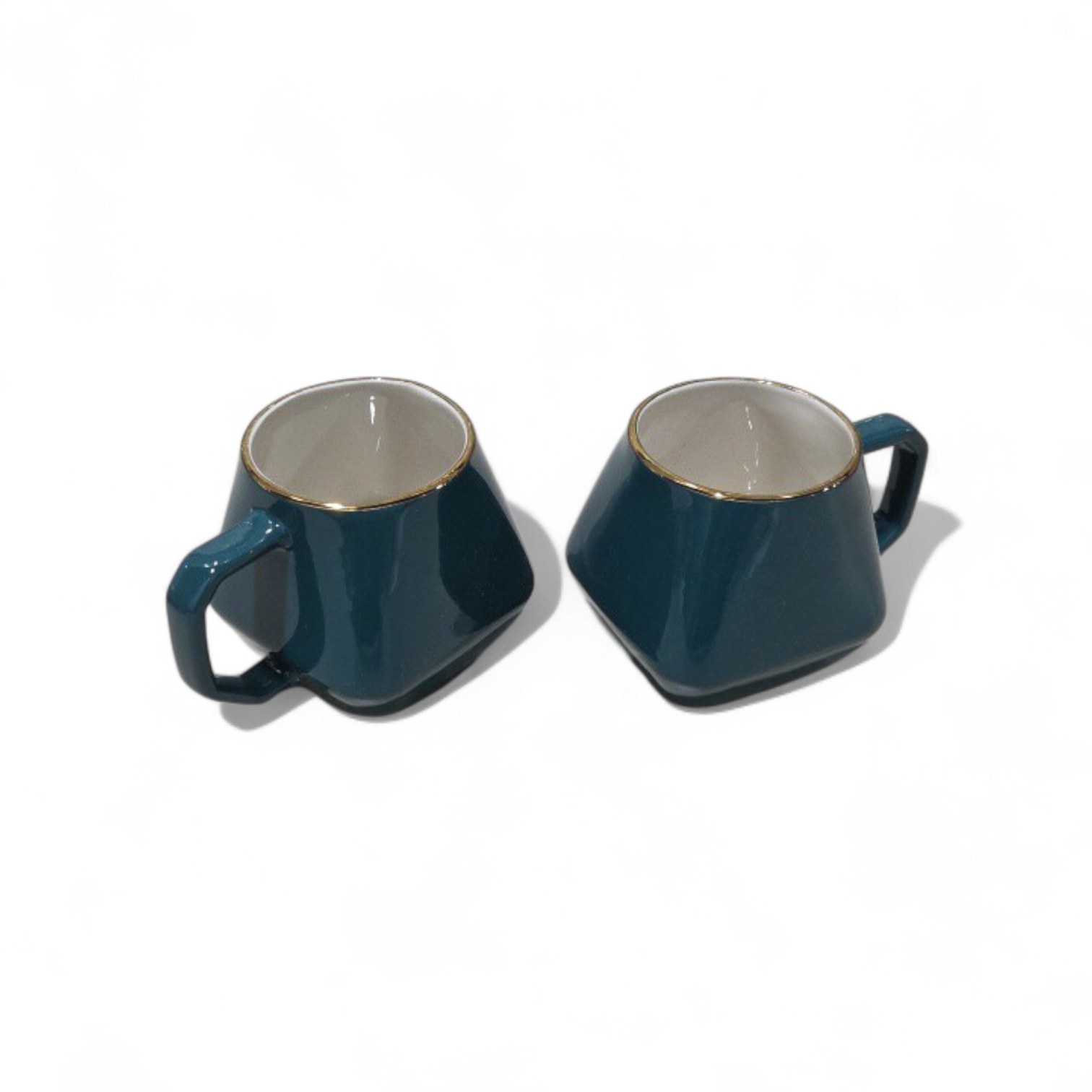 Set of 2 Blue Geometric Coffee Mugs