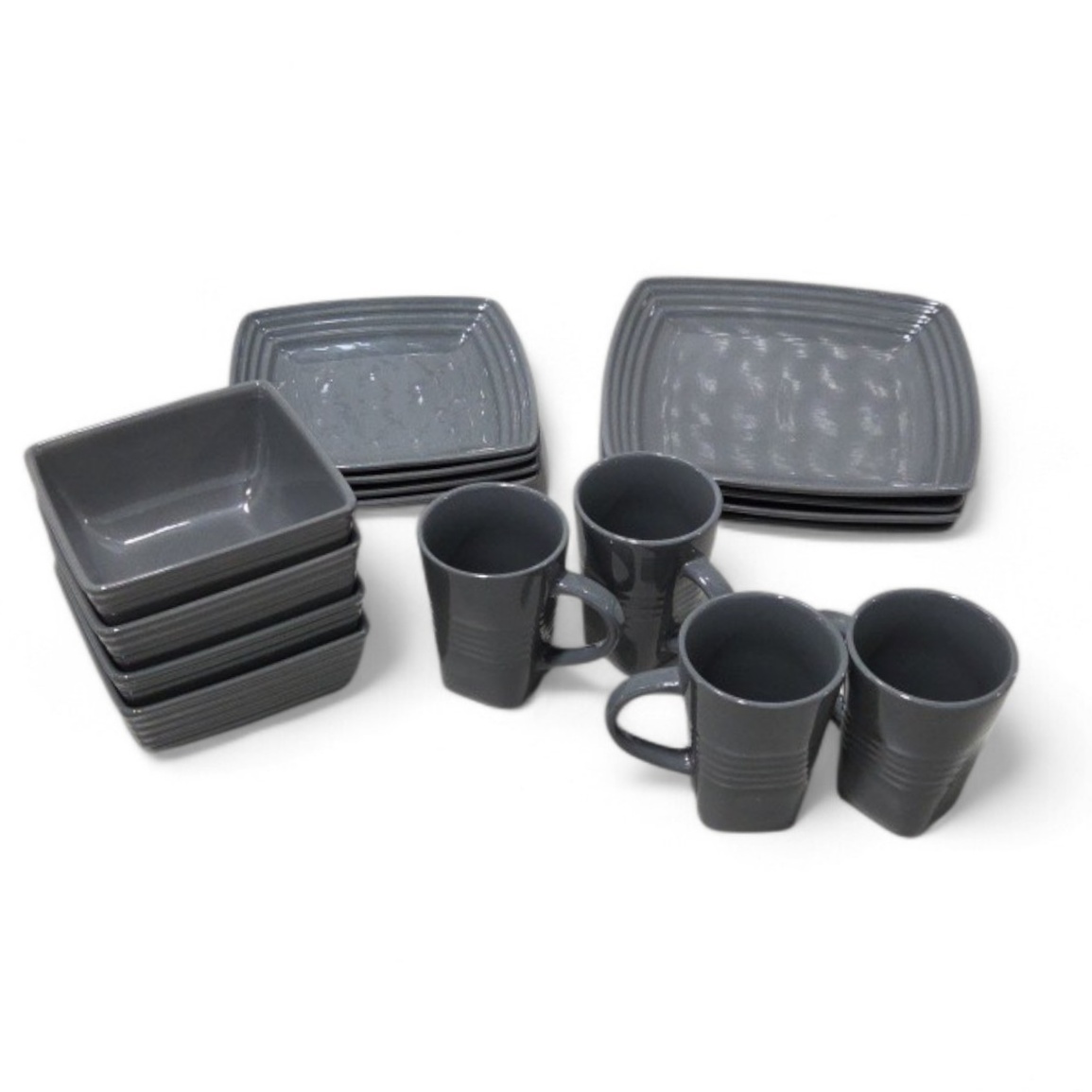 Gray Dishware Lot - Plates, Bowls and Mugs