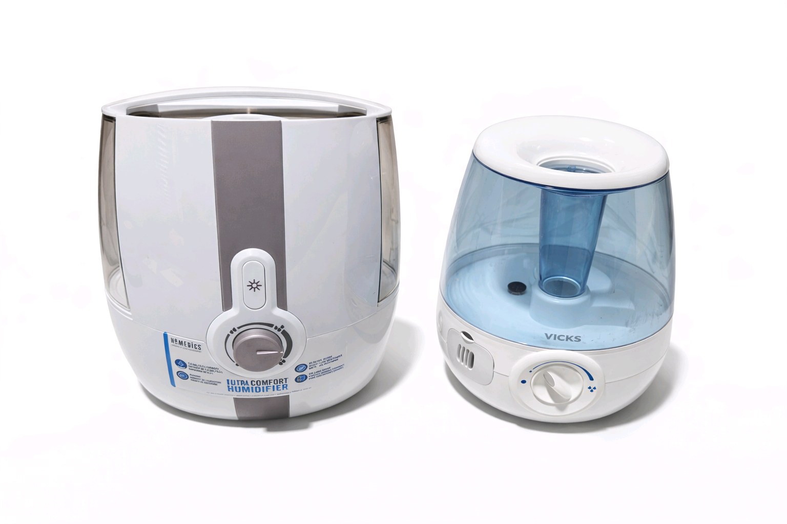 Lot of 2 Humidifiers HoMedics Total Comfort & Vicks Cool Mist Tabletop Units tested and working
