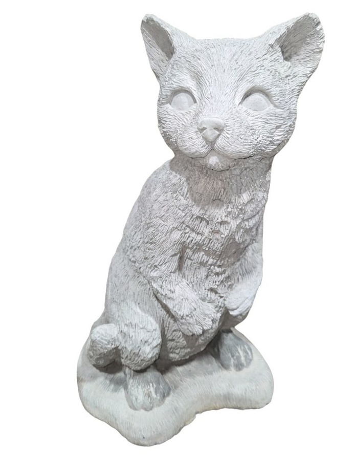 Concrete Sitting Cat Garden Statue Gray Cast Stone Outdoor Yard Porch Decor