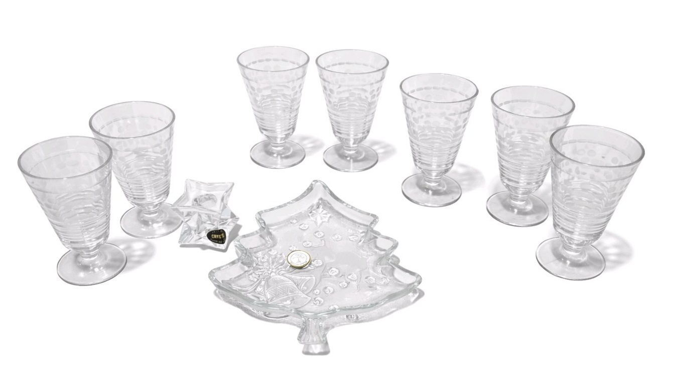 6 Clear Pedestal Glasses  Christmas Tree Candy Dish  24% Lead Crystal Candle Holder Lot