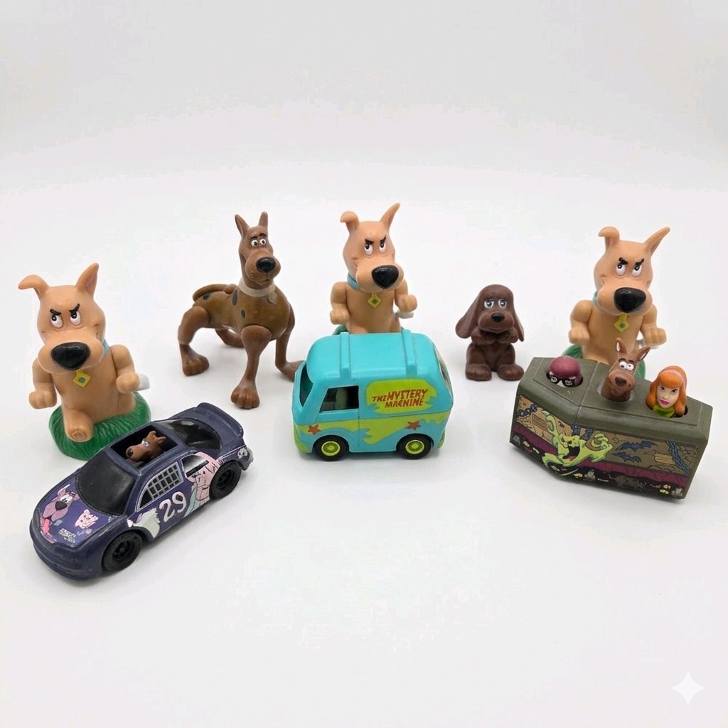 Vintage Style Scooby Doo Lot Mystery Machine, Scooby, Scrappy Wind-Up Toy, Car Figures 8pcs