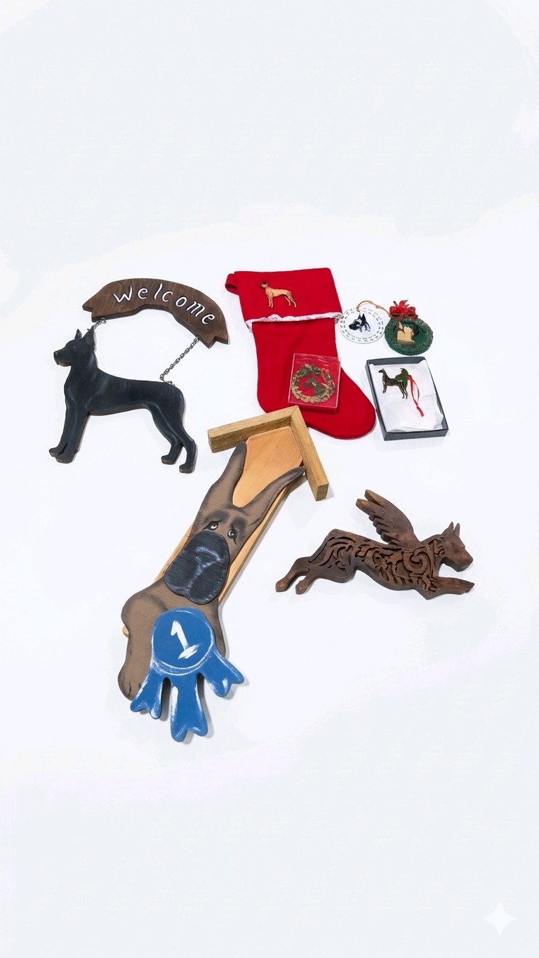Great Dane Collector Holiday Decor Lot Welcome Sign, Christmas Stocking, Ornaments, Wall Decor