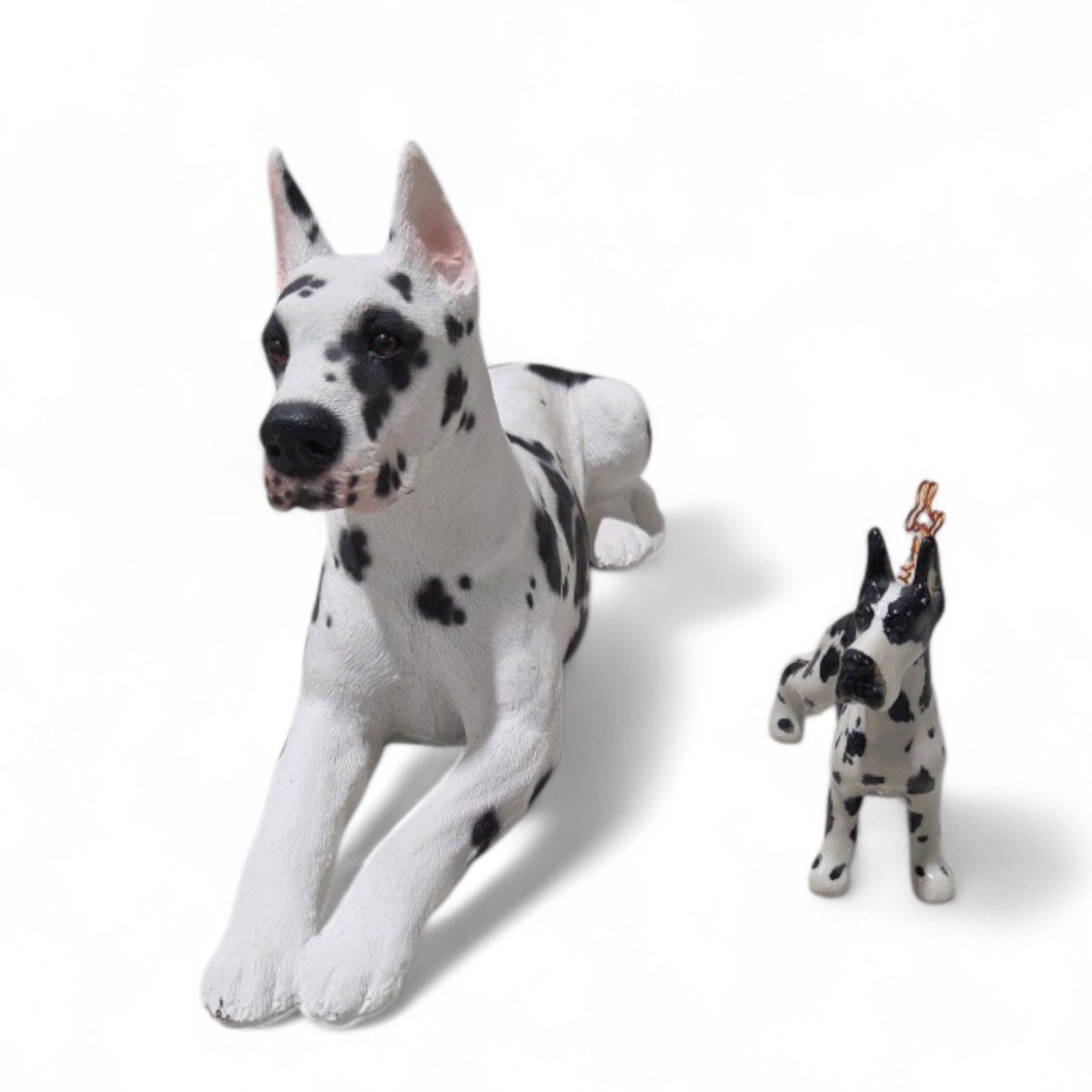 Great Dane Figurine Lot -  Harlequin Great Dane Living Stone 1987 Adult Figure  Mini Blue Witch Dog Figure