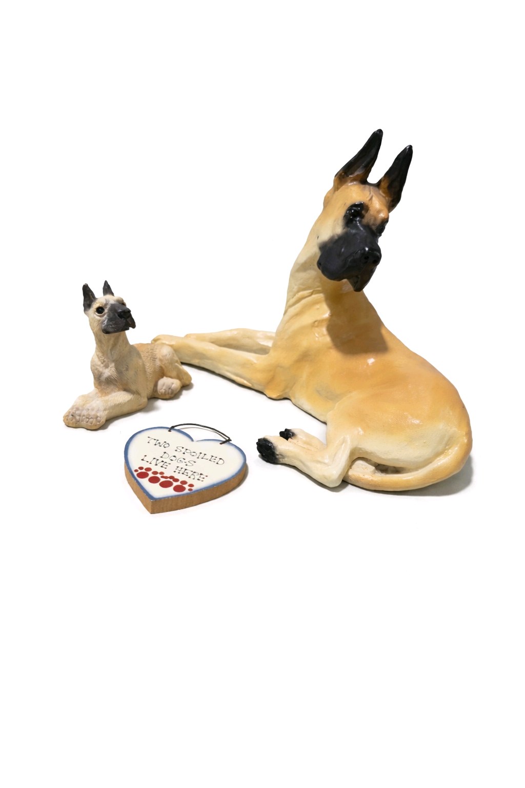 Great Dane Dog Decor Lot - Signed Large Hand Painted Dog Figurine, Puppy Figure, Spoiled Dogs Sign