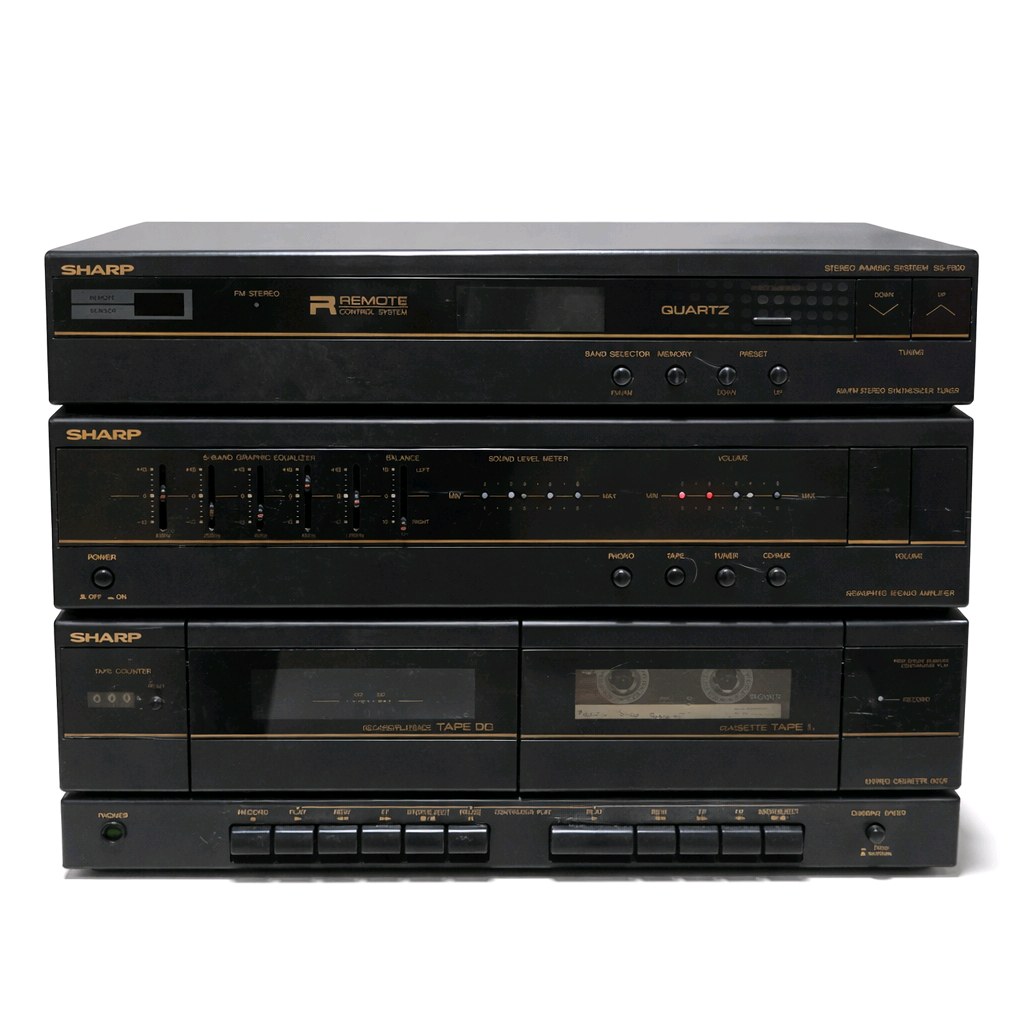 Vintage Sharp Stereo System SG-F800 Cassette Turntable Equalizer w Record Lot Untested