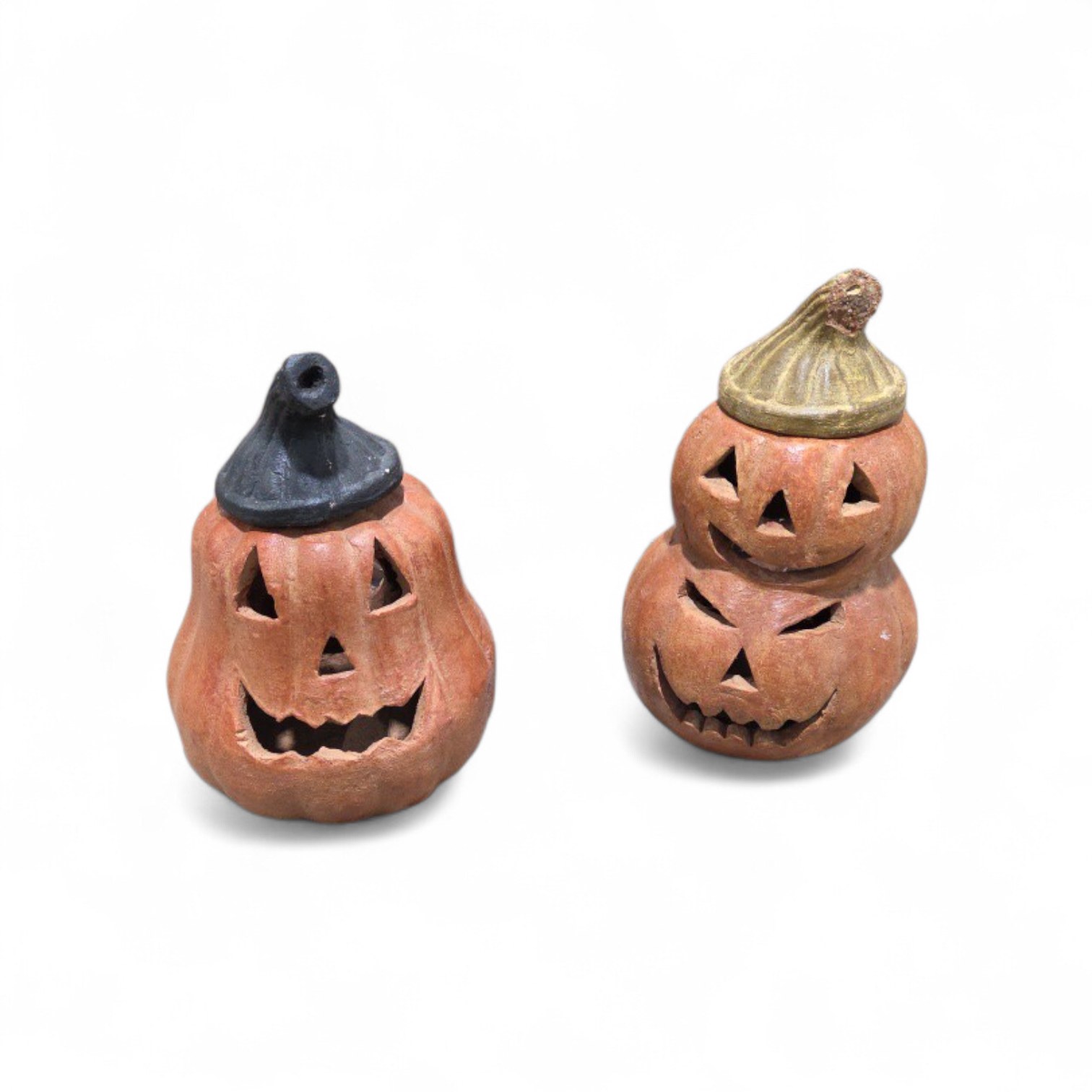 Lot of 2  Cement Cast Outdoor Fall Decor - Halloween Jack O Lanterns