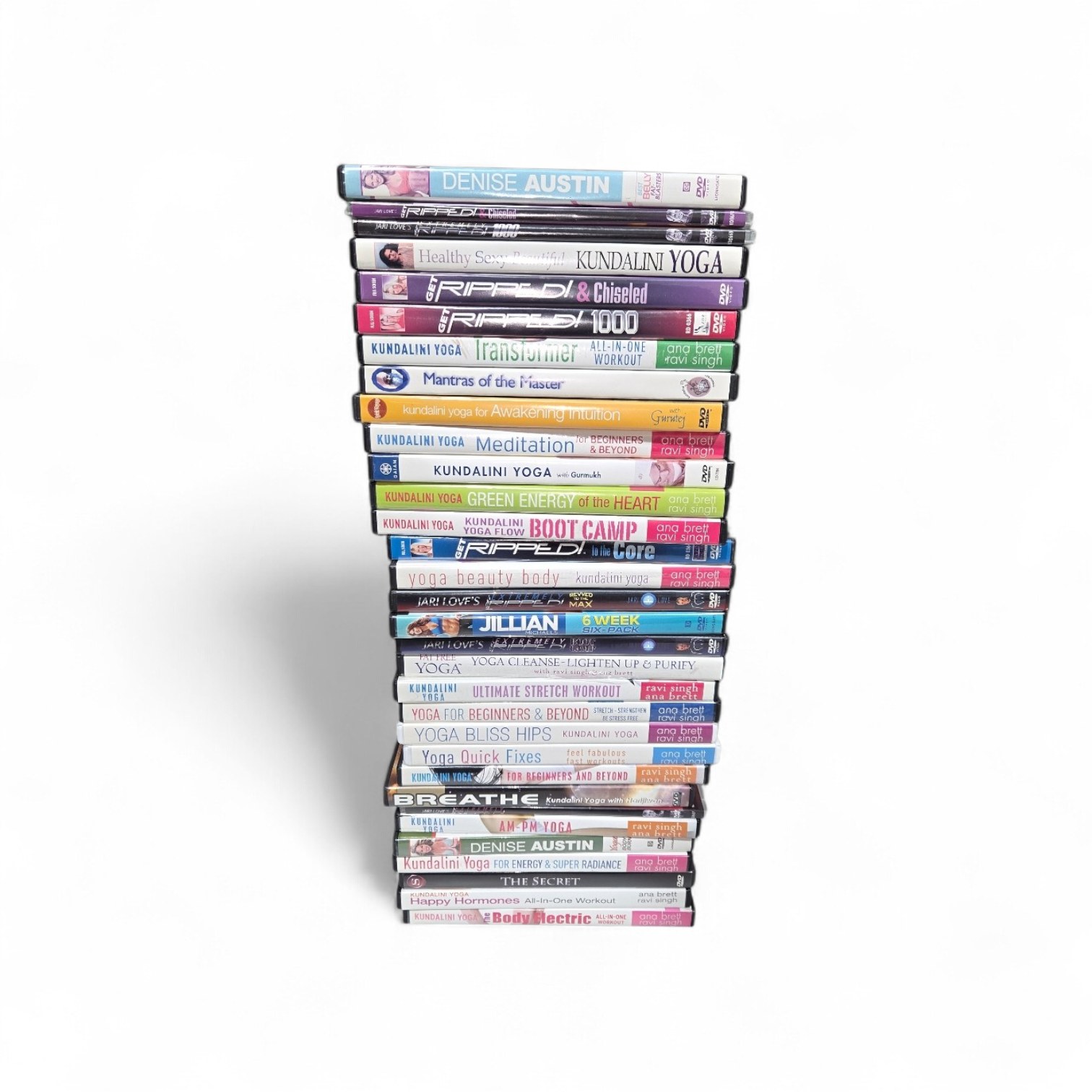 Large Lot of Fitness Workout DVDs Denise Austin Jillian Michaels Kundalini Yoga Ravi Singh Ana Brett
