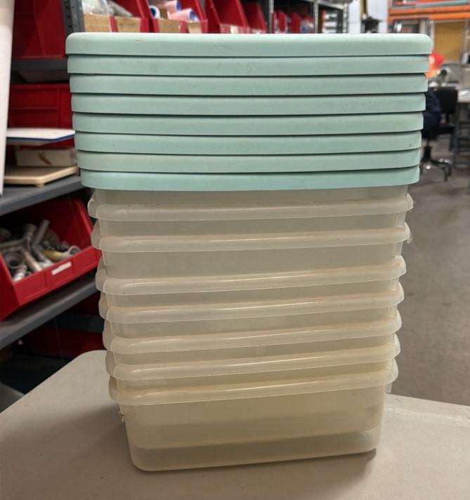stack of bins with lids