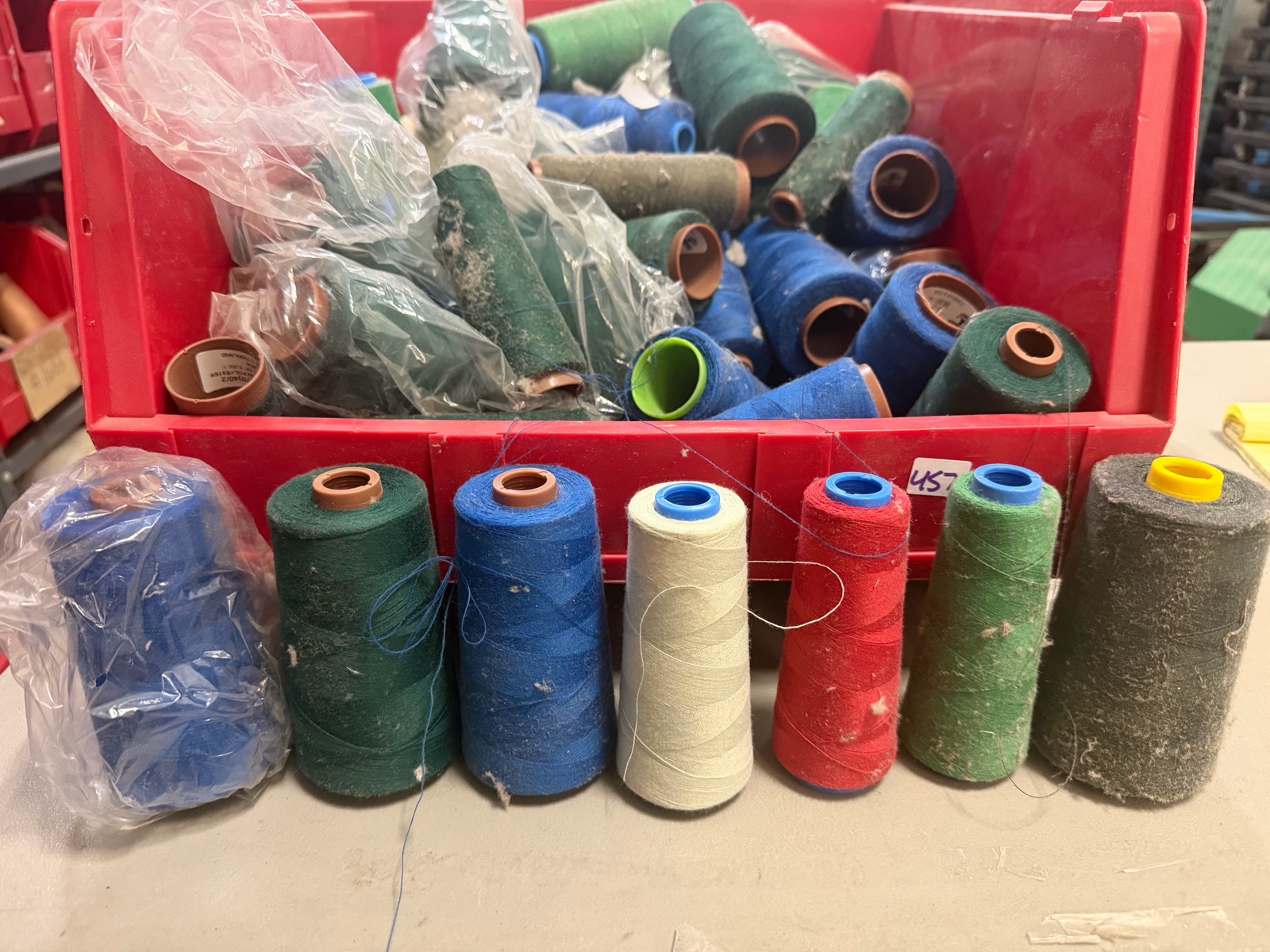 bucket of serger threads