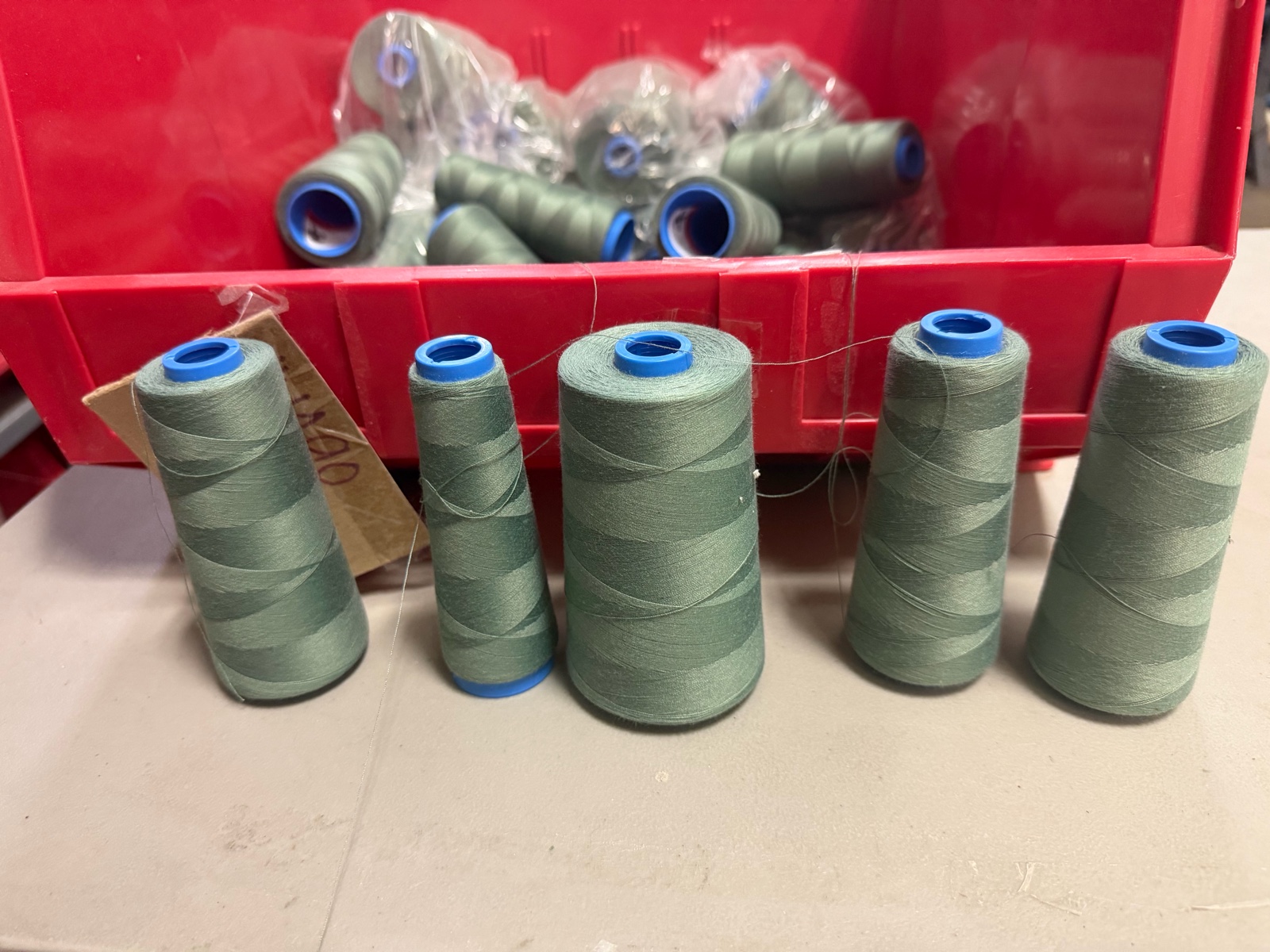 Bucket of serger threads