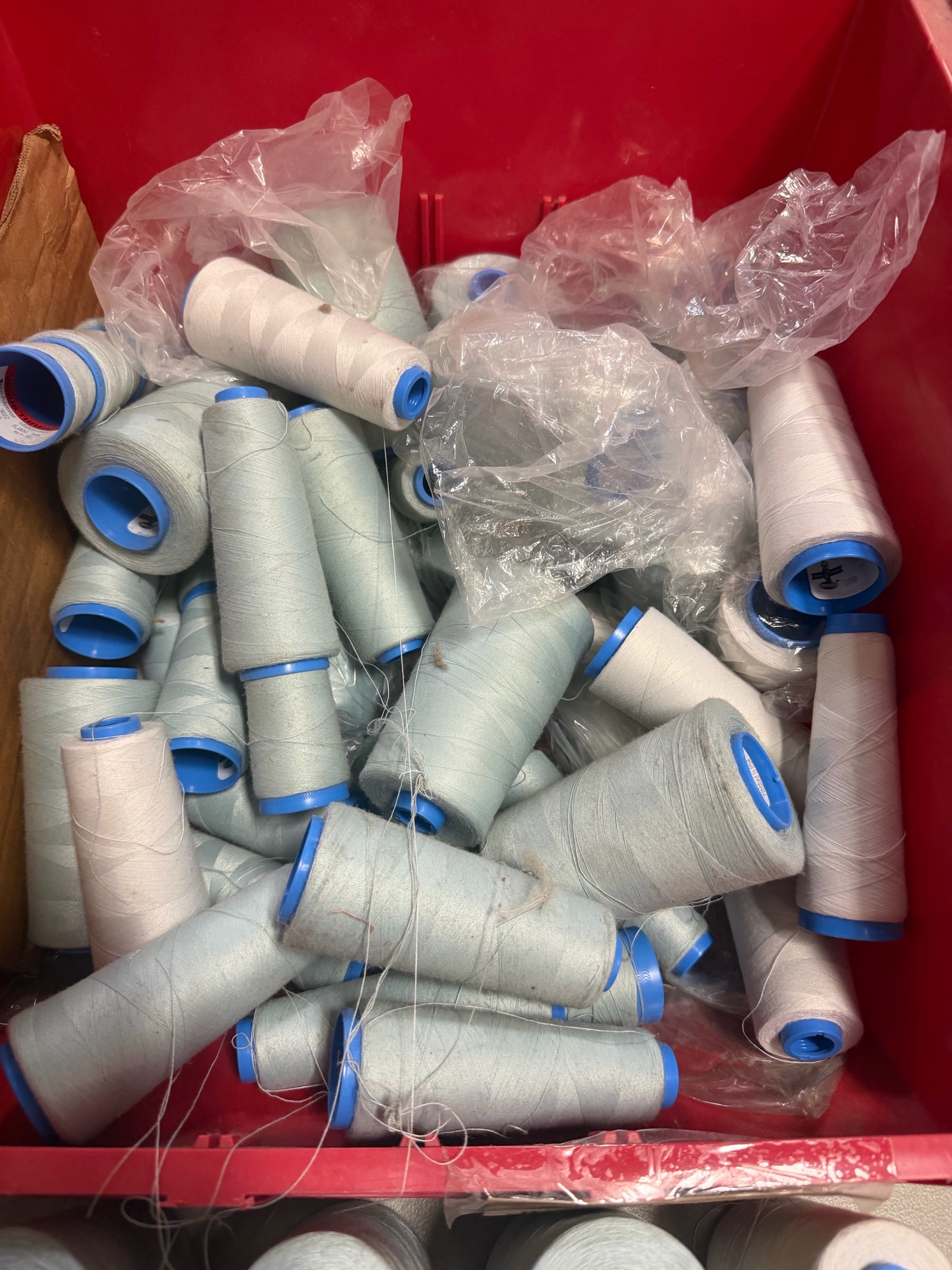 Bucket of serger threads