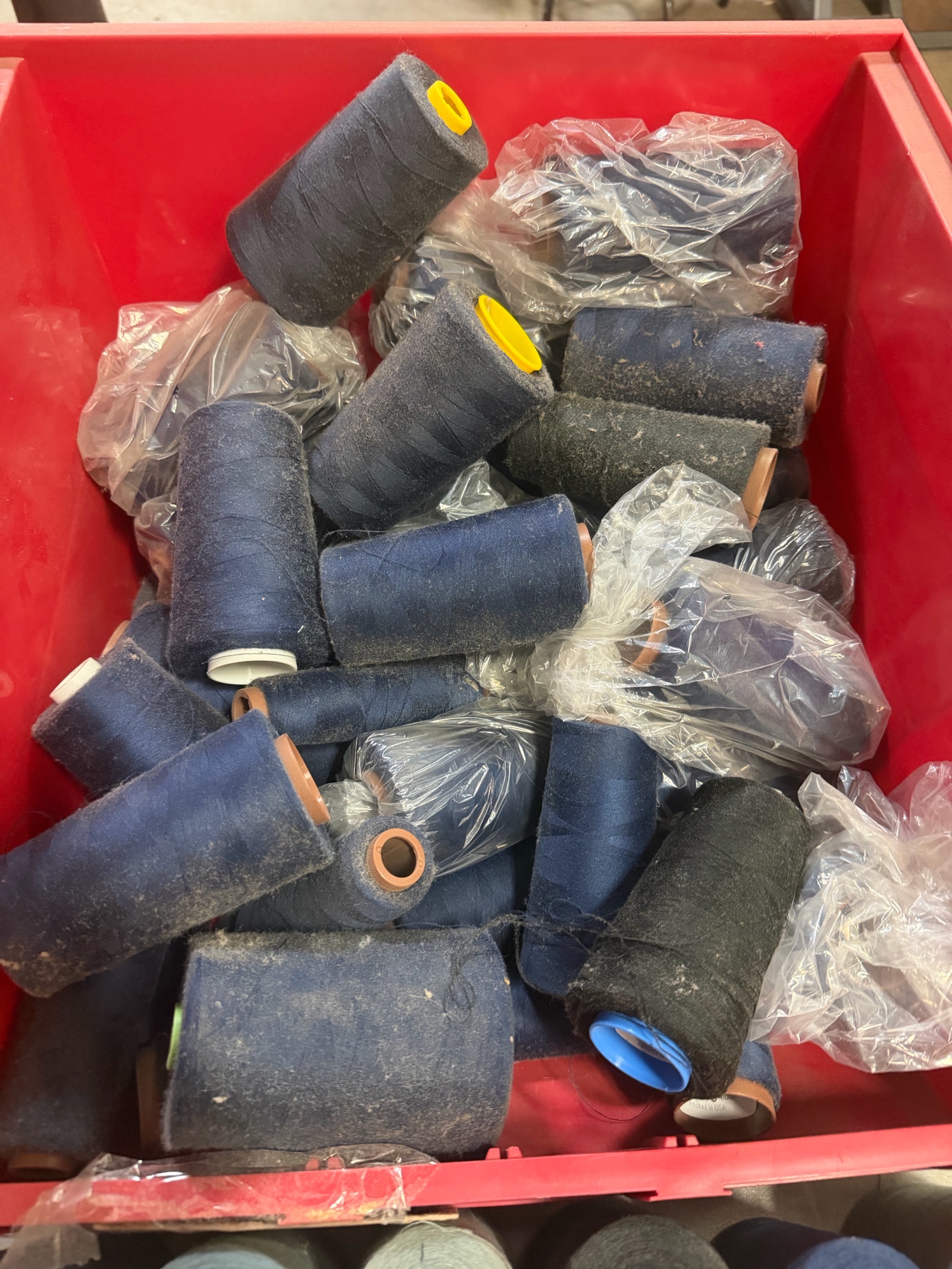 Bucket of serger threads