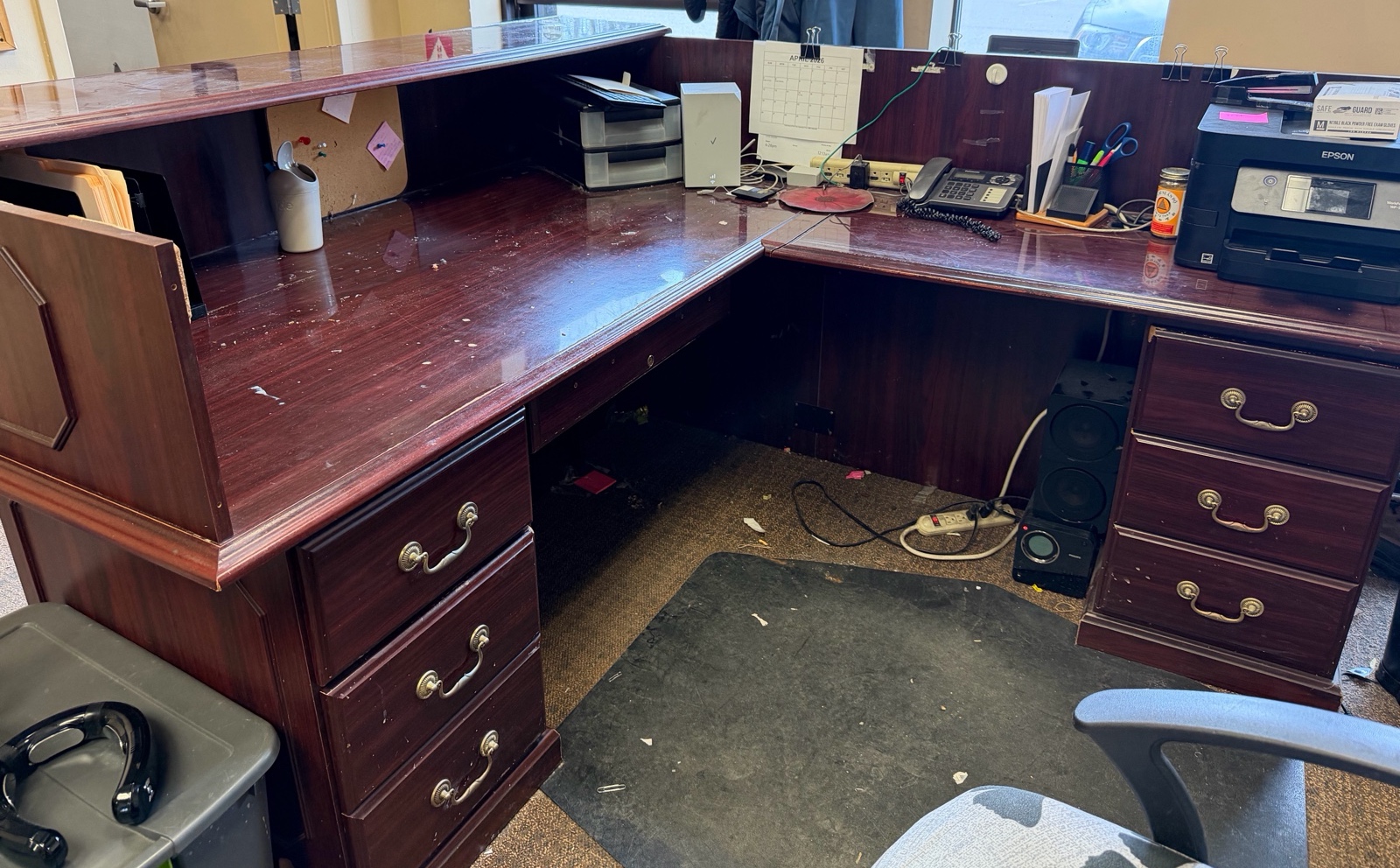 desk and filing cabinet