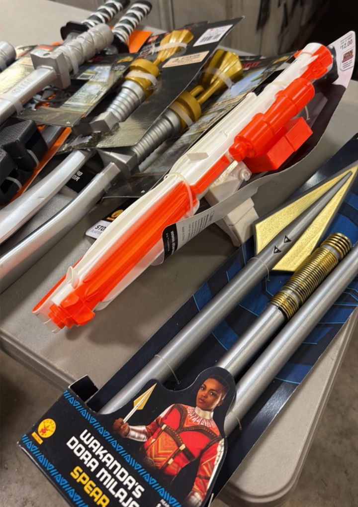 Bucket of Halloween costume swords