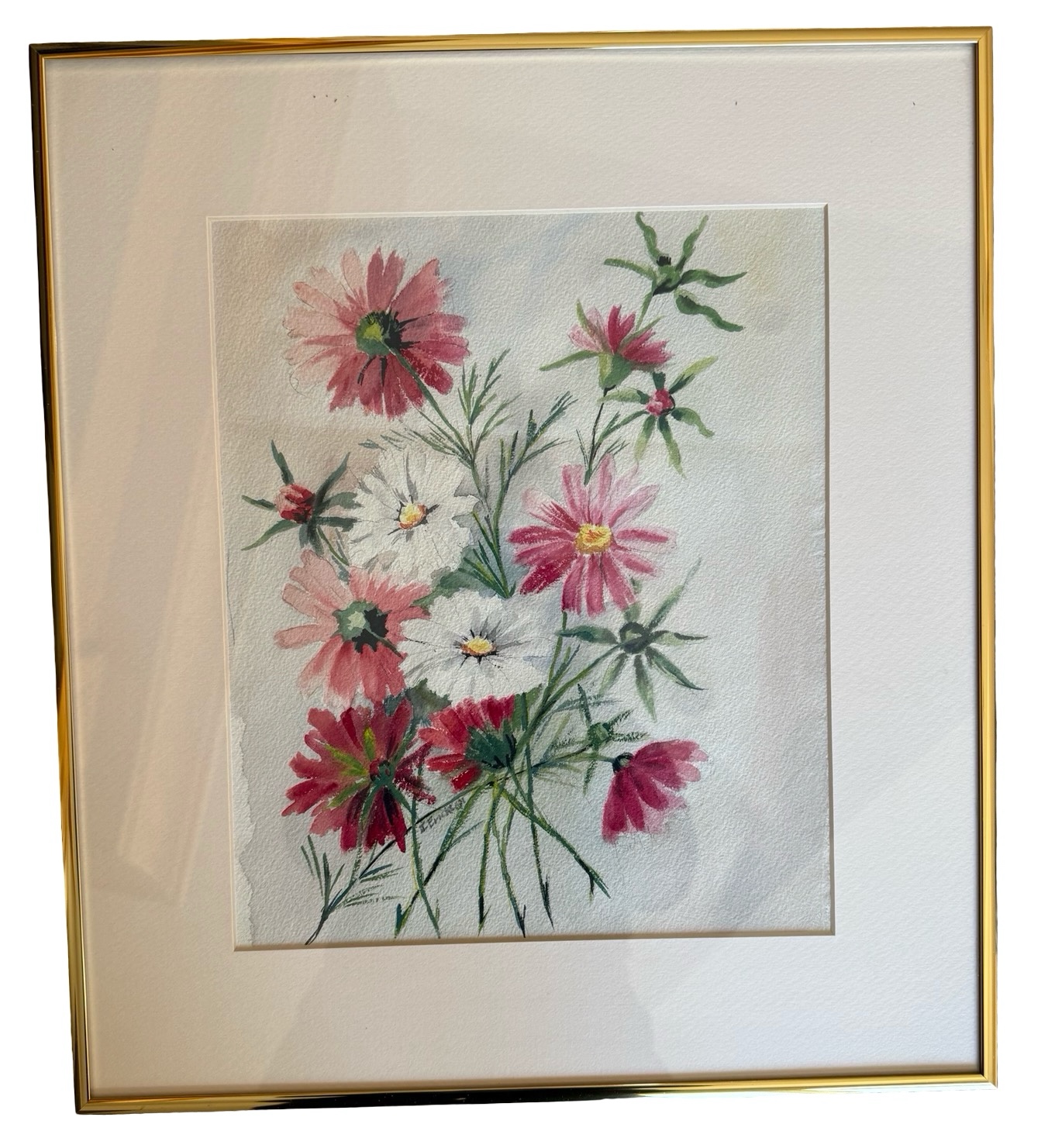 Beautiful Pink & White Floral Framed Watercolor
