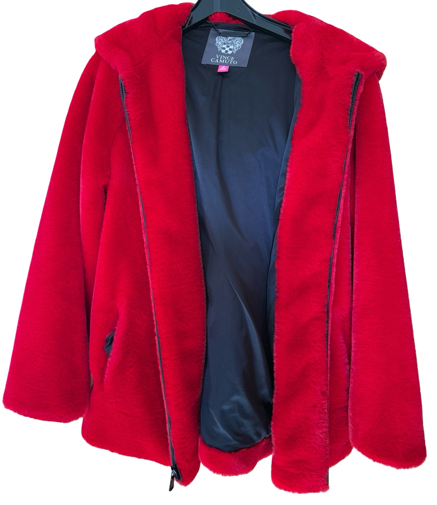 Vince Camuto Red Faux Fur Hooded Jacket - Size M