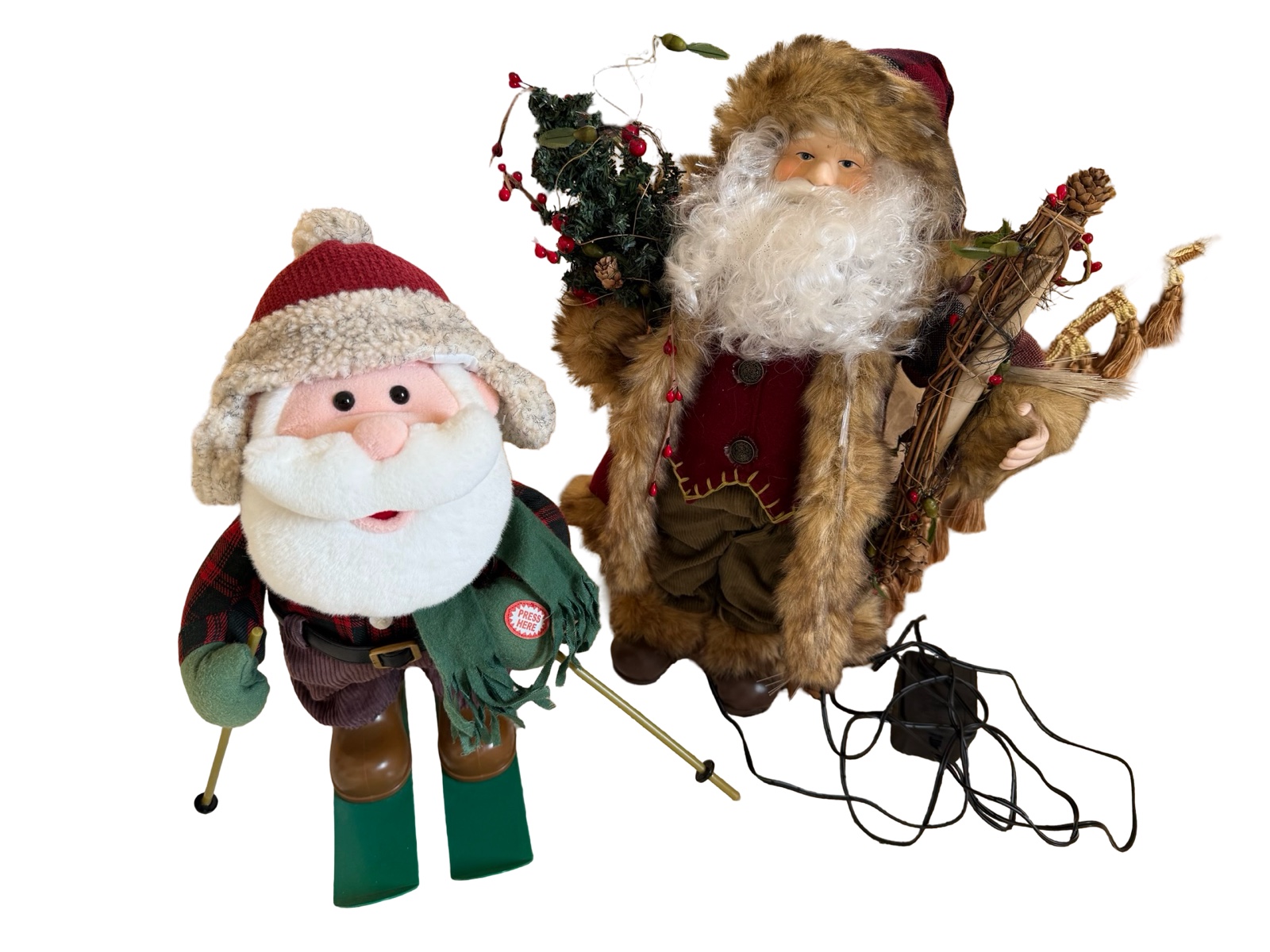 Light Up Rustic Santa and Electronic Skiing Santa