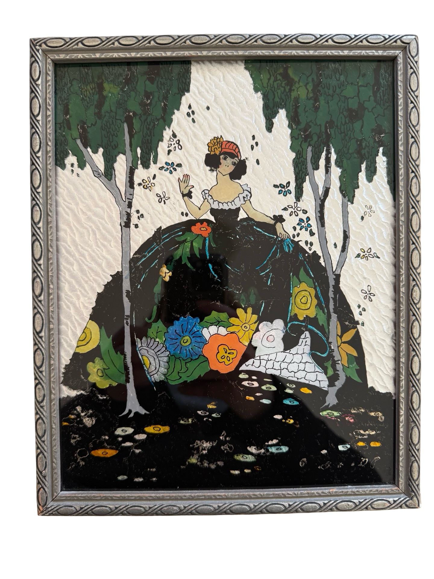 Mid Century Decorative Reverse Glass Framed Painting