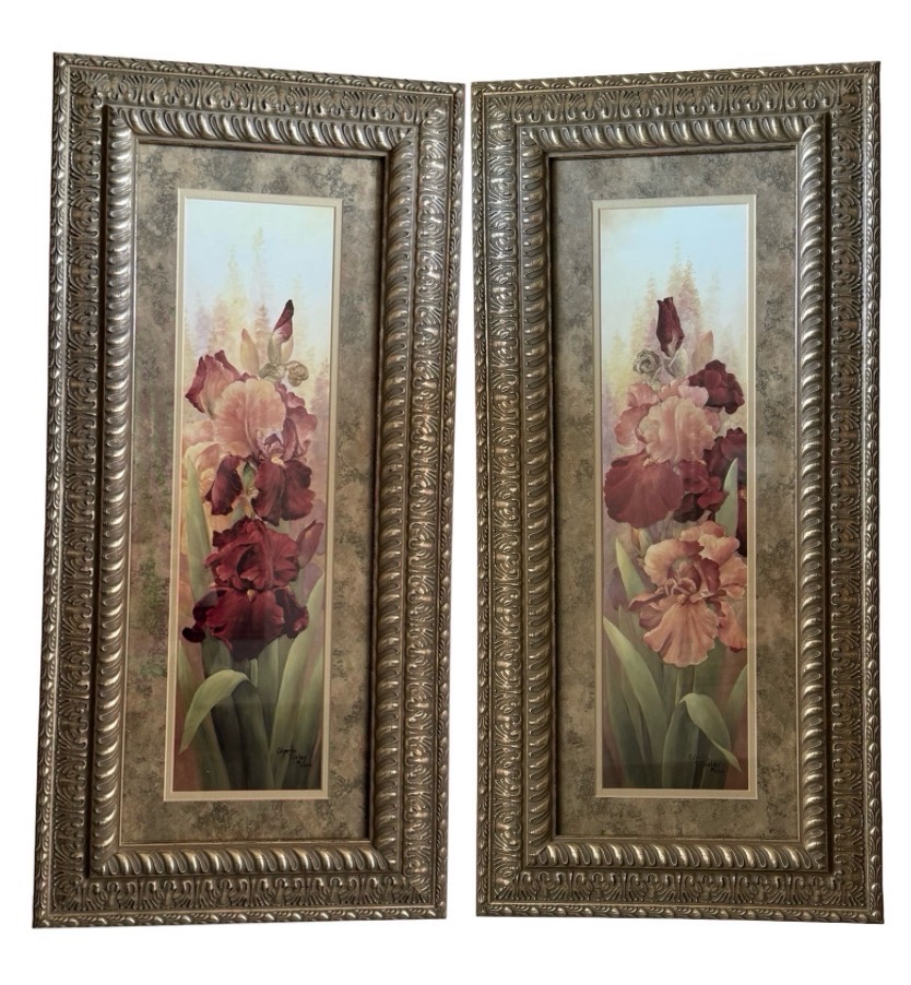 Two Ornate Framed Floral Wall Art Prints