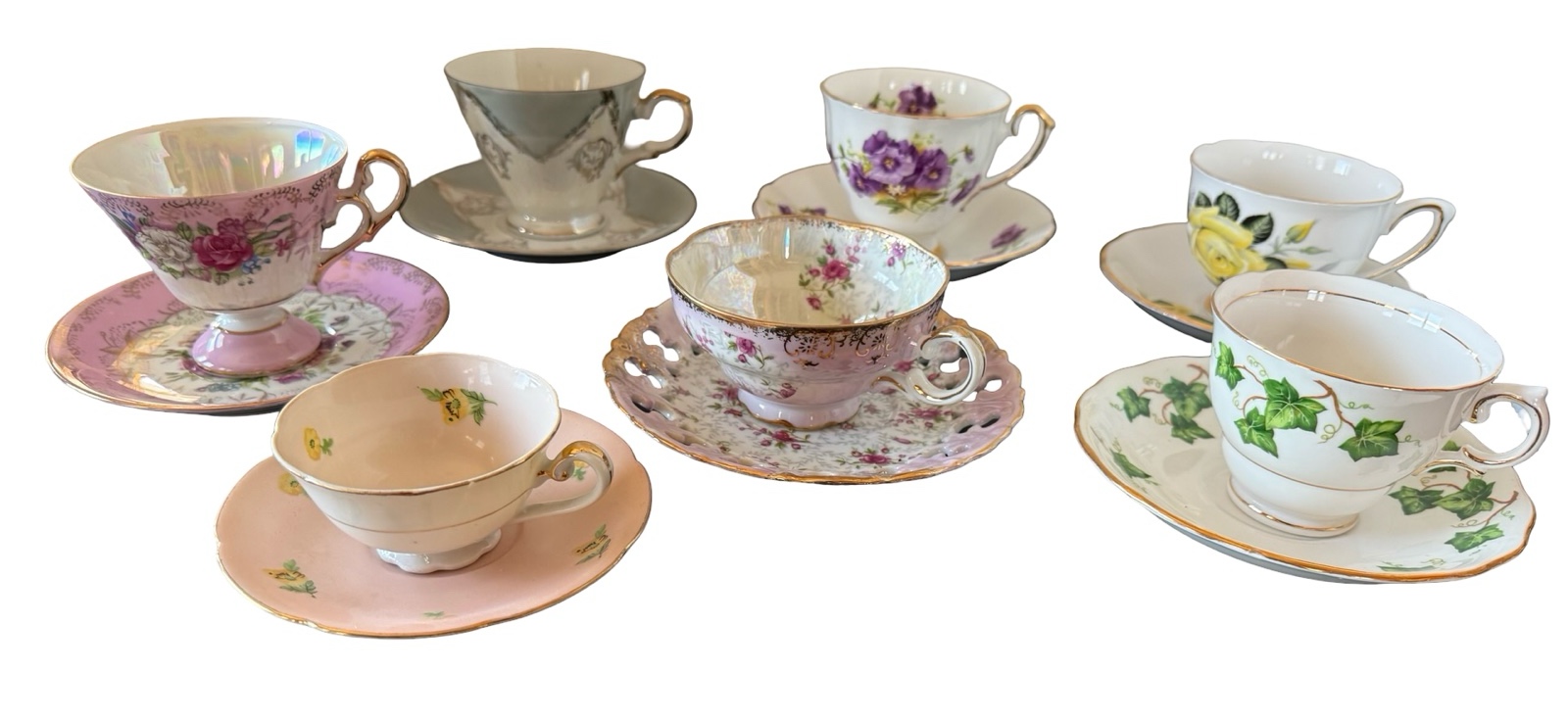Variety of Tea Cups and Saucers