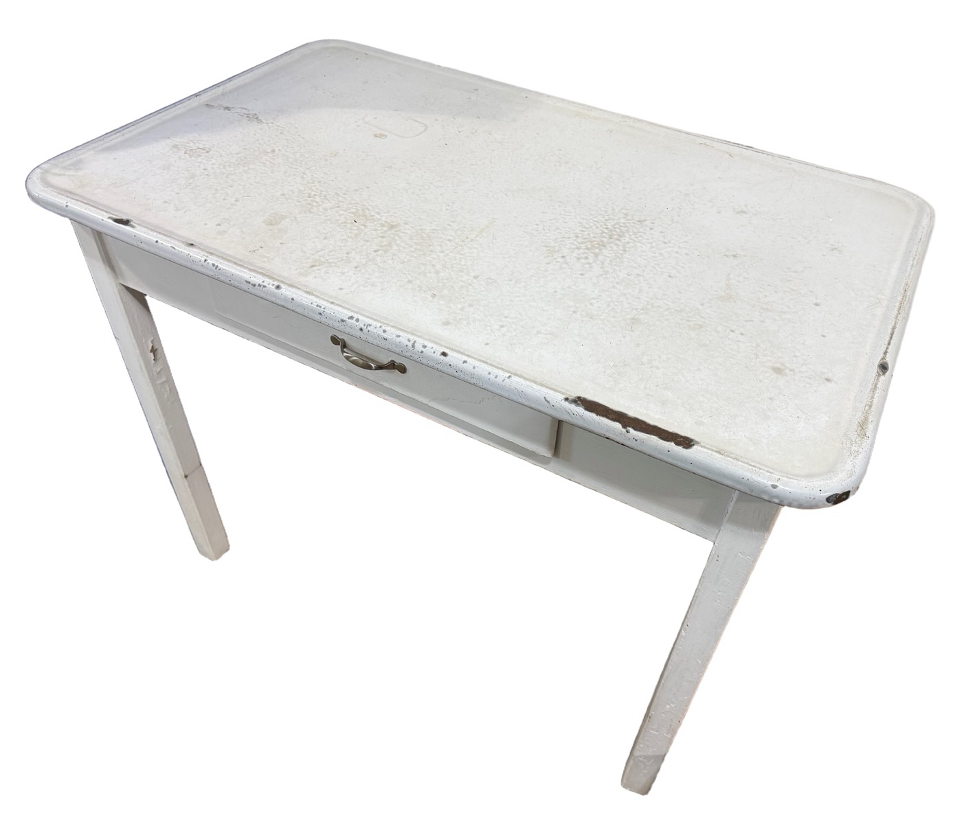 Vintage White Wooden Writing Desk with Center Drawer