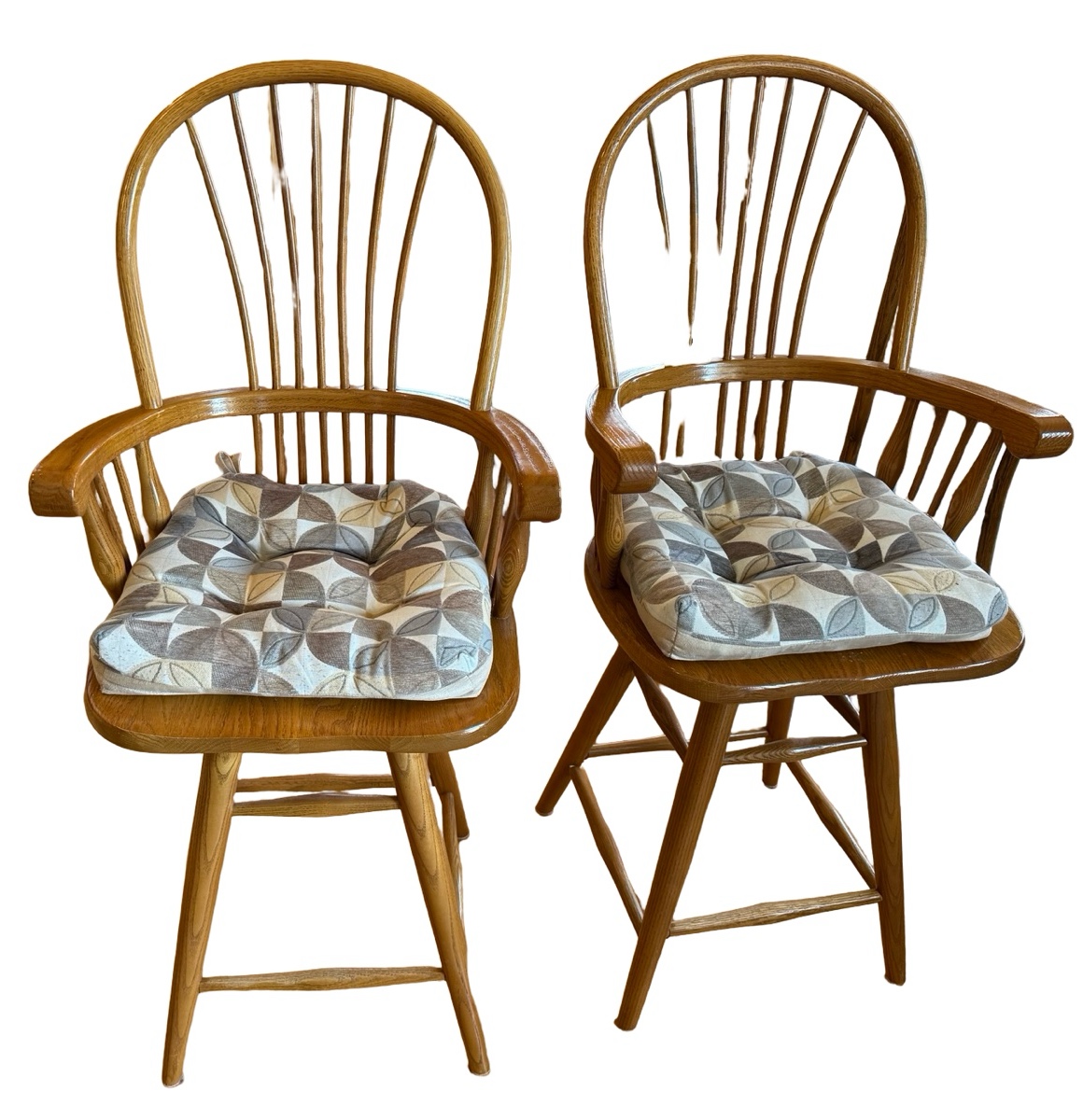 Pair of Oak Bar Stools with Seat Cushions