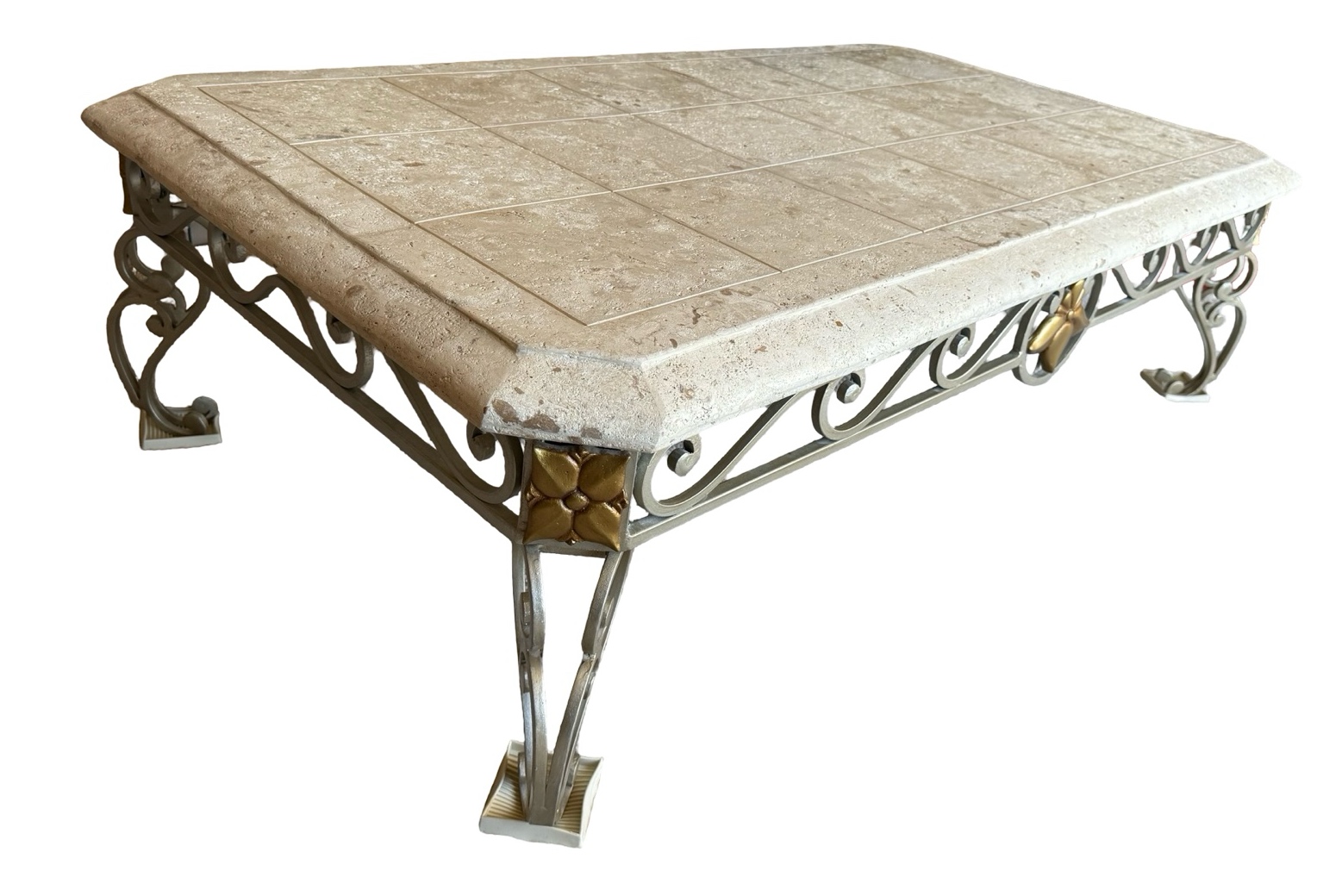 Stone Tile Top & Wrought Iron Coffee Table