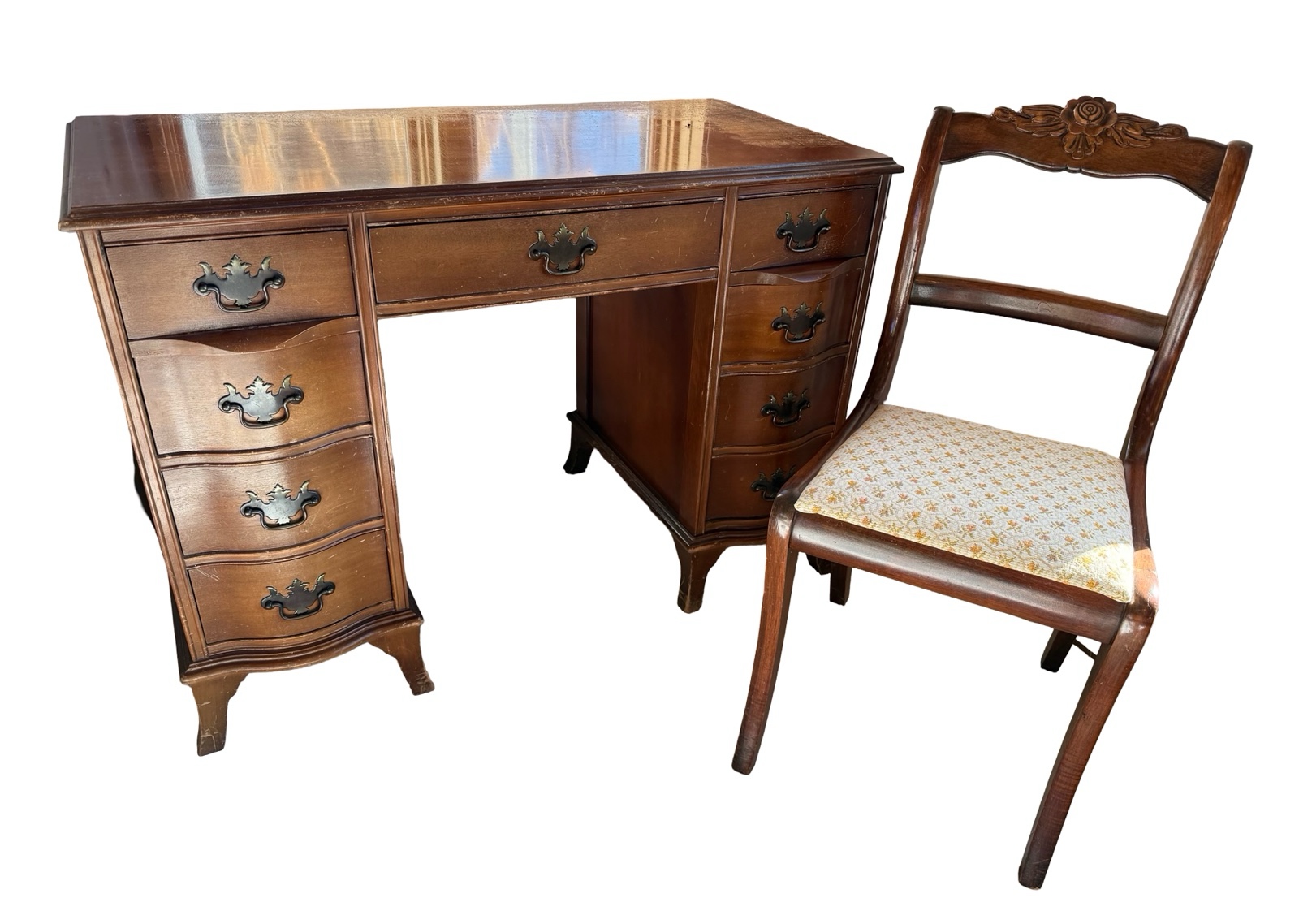 Vintage Mahogany Kneehole Desk & Chair