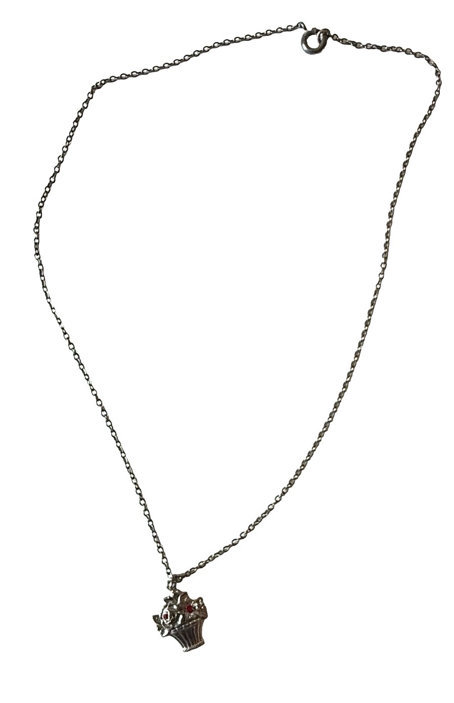 Vintage Sterling Silver Flower Basket Pendant Necklace