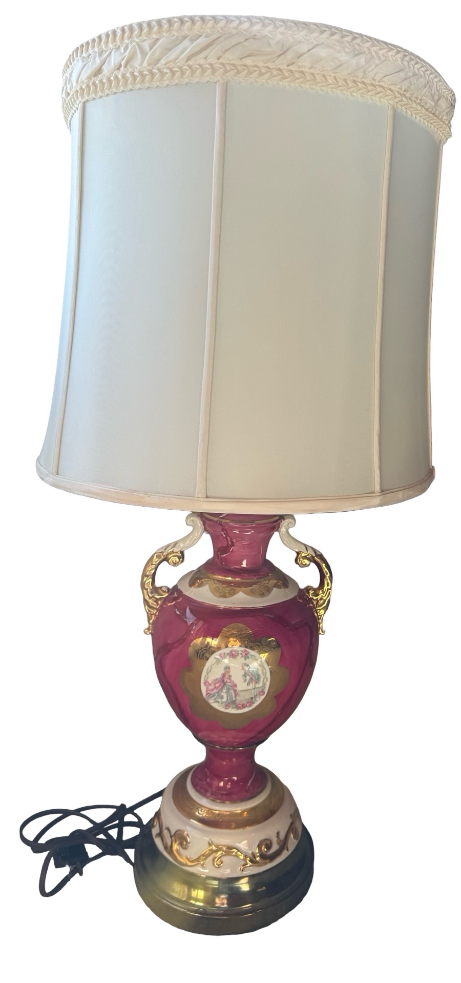 Vintage Pink, White & Gold Porcelain Table Lamp - 32
