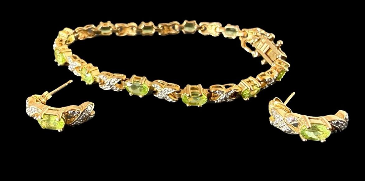 Green Peridot Bracelet and Earring Set - .925