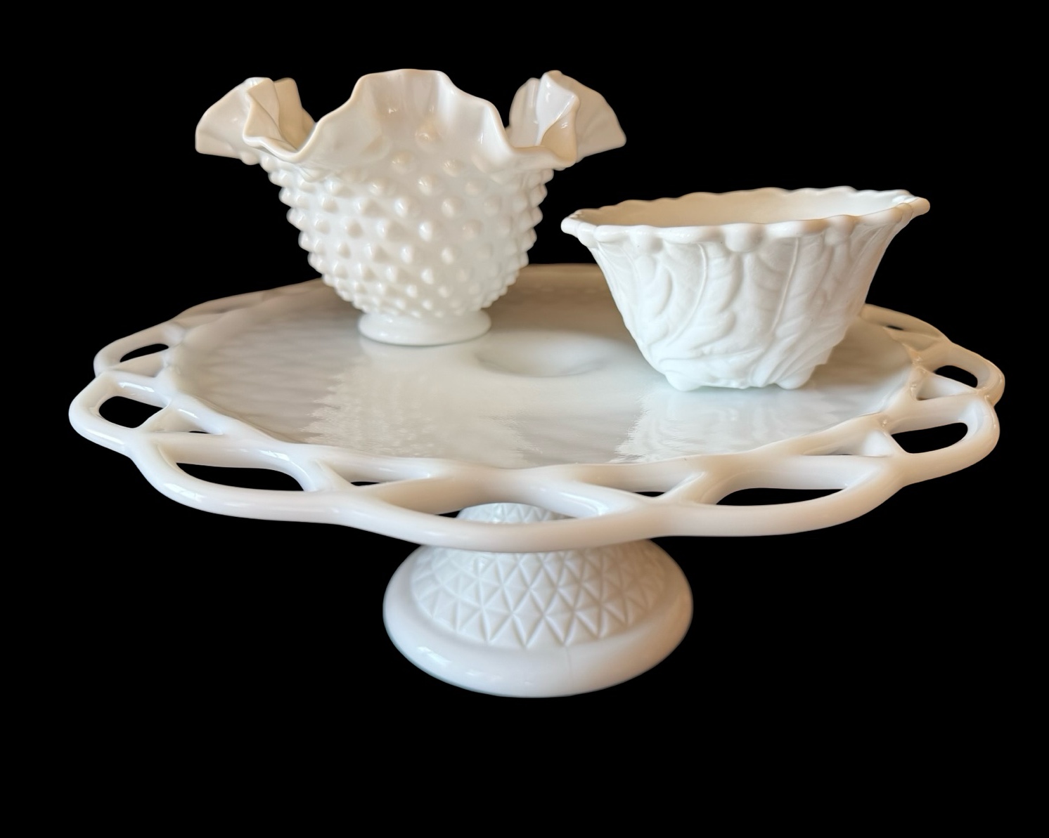 Set of Three Milk Glass Dishes